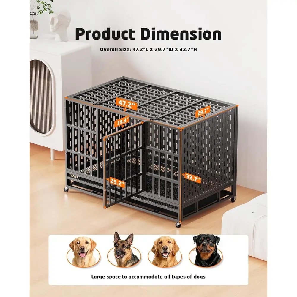 48-Inch Heavy Duty Indestructible Steel Dog Crate - image 5