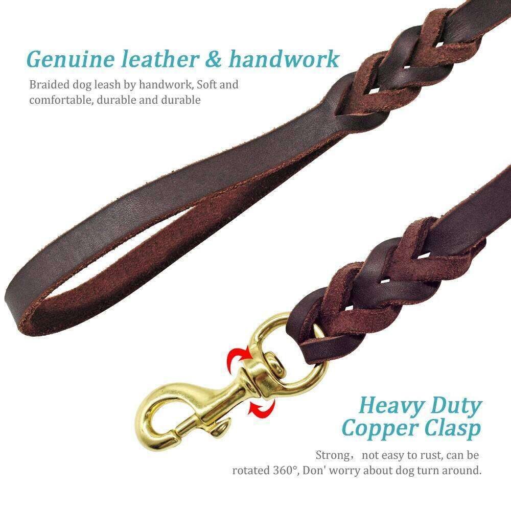 Braided Genuine Leather Dog Leash  -  Walking & Training - image 5